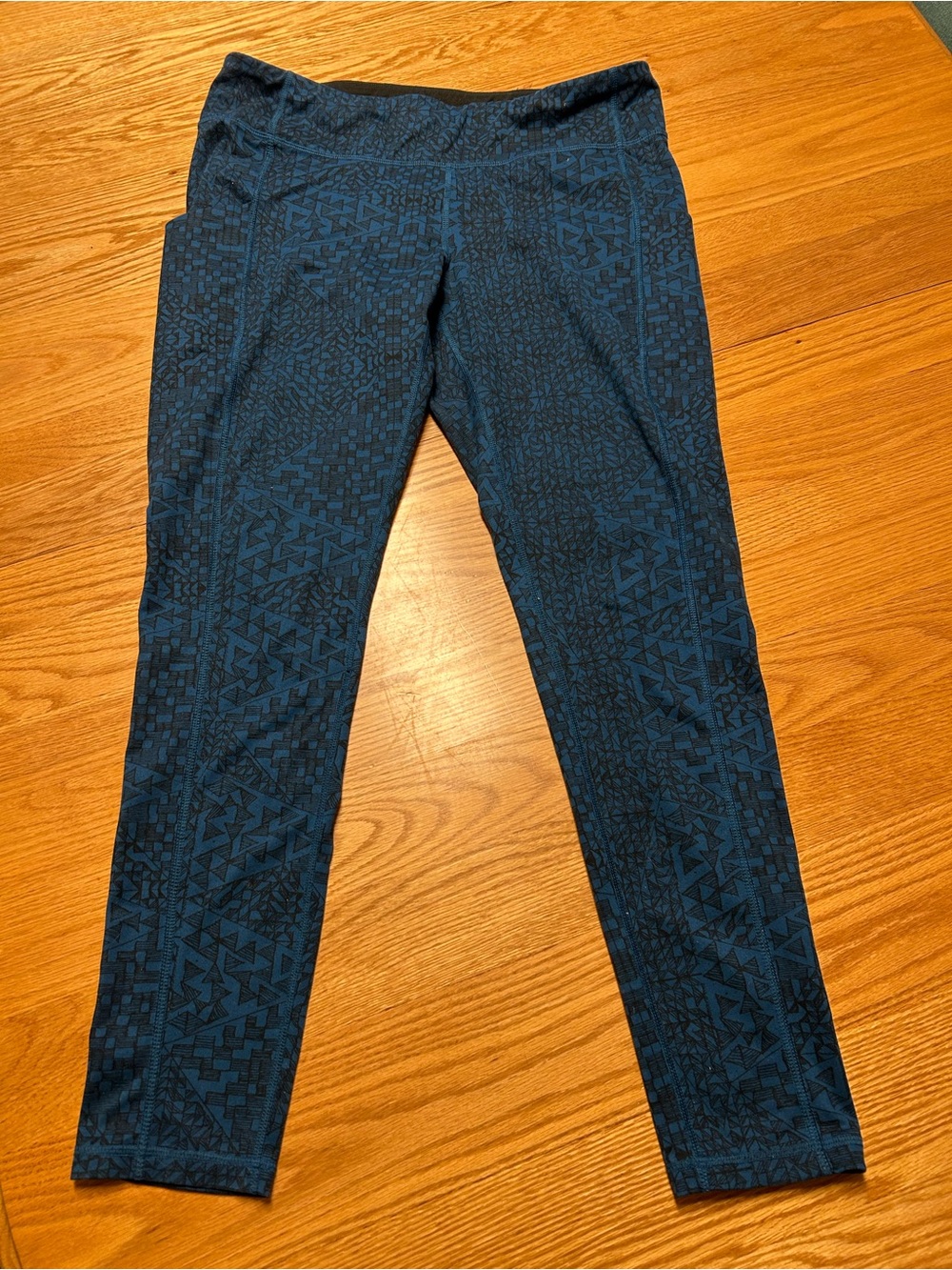 LUCY Powermax Leggings Size XL Blue Geometric designs. Long Activewear Pockets